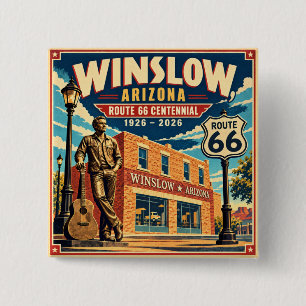 Badge Carré 5 Cm Route 66 Winslow Arizona Centenaire Voyage Vintage