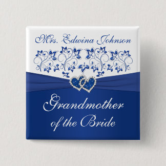 Badge Carré 5 Cm Royal Bleu Blanc Floral Grand-mère de la Mariée