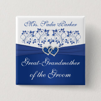 Badge Carré 5 Cm Royal Bleu Blanc Floral Grand-mère de la Salle
