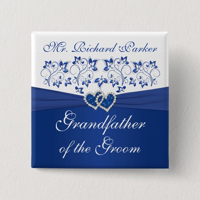 Badge Carré 5 Cm Royal Blue Blanc Floral Grand-père de la chambre (Devant)