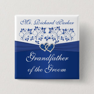 Badge Carré 5 Cm Royal Blue Blanc Floral Grand-père de la chambre