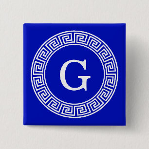Badge Carré 5 Cm Royal Blue Wt Grèce clé cadre de ligne initiale Mo
