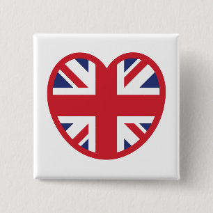 Badge Carré 5 Cm Royaume-Uni Union Jack Flag Heart