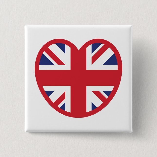 Badge Carré 5 Cm Royaume-Uni Union Jack Flag Heart (Devant)