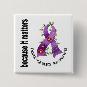 Badge Carré 5 Cm Ruban 3 de fleur de fibromyalgie