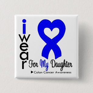 Badge Carré 5 Cm Ruban bleu de coeur de cancer du colon pour ma