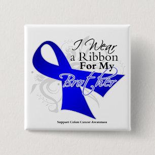 Badge Carré 5 Cm Ruban bleu de frère - cancer du colon