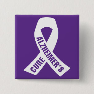 Badge Carré 5 Cm Ruban Cure Alzheimers sur violet