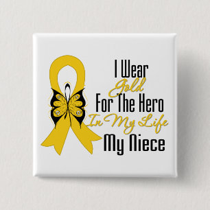 Badge Carré 5 Cm Ruban de Cancer d'enfance mon héros ma nièce