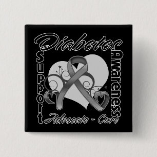 Badge Carré 5 Cm Ruban de coeur - conscience de diabète