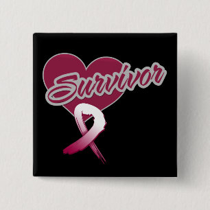 Badge Carré 5 Cm Ruban de coeur - survivant de cancer de la tête e