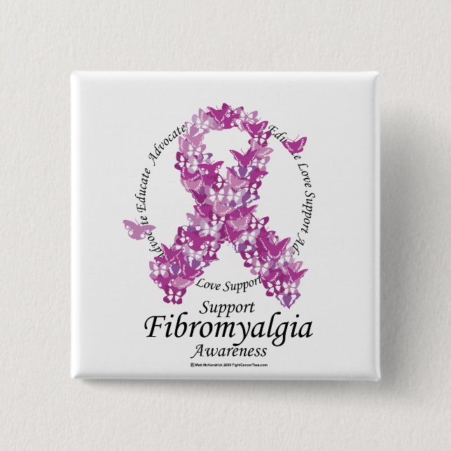 Badge Carré 5 Cm Ruban de fibromyalgie des papillons (Devant)