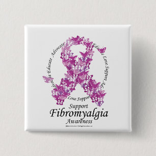Badge Carré 5 Cm Ruban de fibromyalgie des papillons