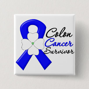Badge Carré 5 Cm Ruban de fleur de survivant de cancer du colon