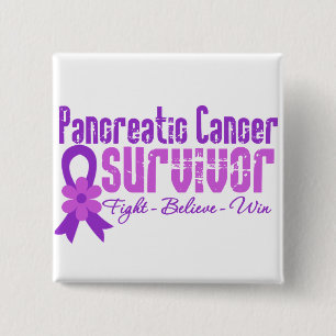 Badge Carré 5 Cm Ruban de fleur de survivant de Cancer pancréatiqu