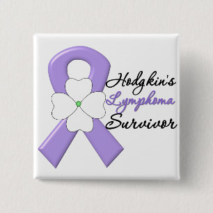 Badge Carré 5 Cm Ruban de la Fleur de Lymphome de Hodgkin