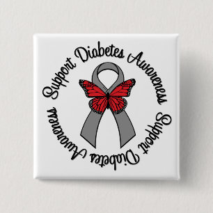 Badge Carré 5 Cm Ruban de papillon de conscience de diabète de