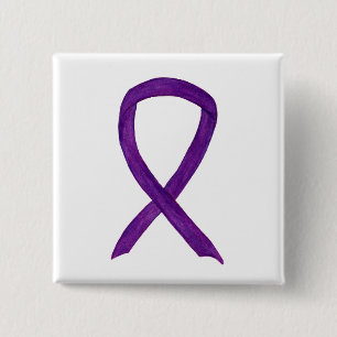Badge Carré 5 Cm Ruban de sensibilisation à la violette Boutons de 