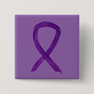 Badge Carré 5 Cm Ruban de sensibilisation à la violette Boutons de