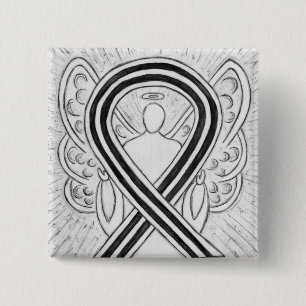 Badge Carré 5 Cm Ruban de sensibilisation à l'angle blanc et noir É