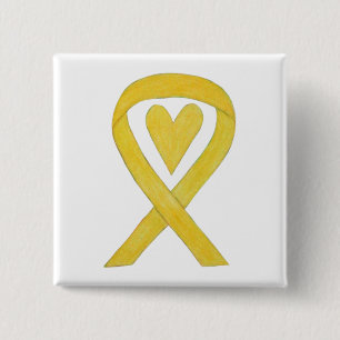 Badge Carré 5 Cm Ruban de sensibilisation au coeur jaune Peintures