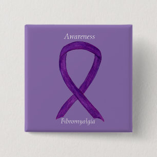 Badge Carré 5 Cm Ruban de sensibilisation Fibromyalgie Épingle d'ar