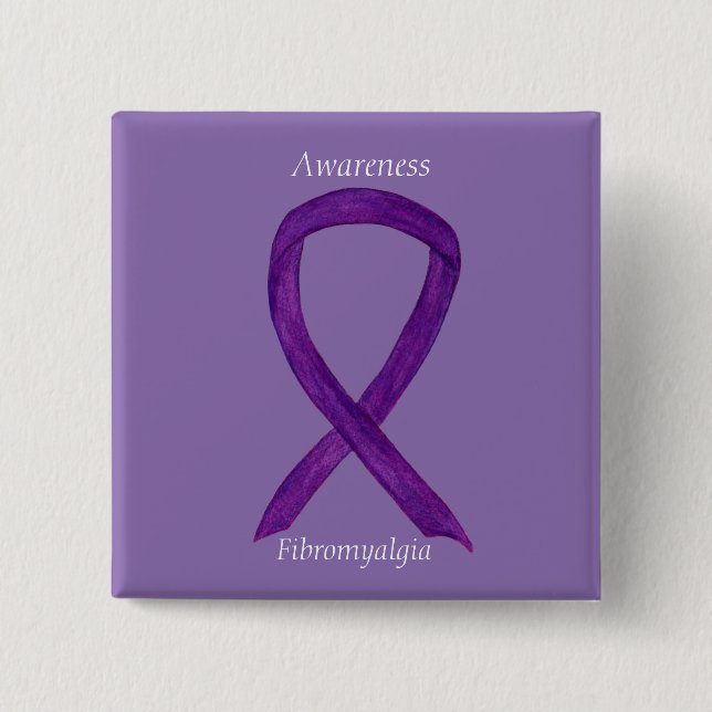 Badge Carré 5 Cm Ruban de sensibilisation Fibromyalgie Épingle d'ar (Devant)
