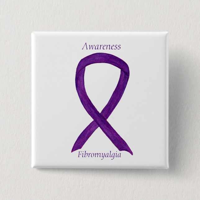 Badge Carré 5 Cm Ruban de sensibilisation Fibromyalgie Épingle d'ar (Devant)