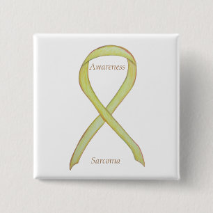Badge Carré 5 Cm Ruban de sensibilisation jaune au sarcome Épingle