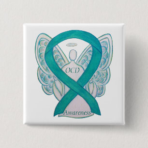 Badge Carré 5 Cm Ruban de sensibilisation OCD Turquoise Gardien Ang