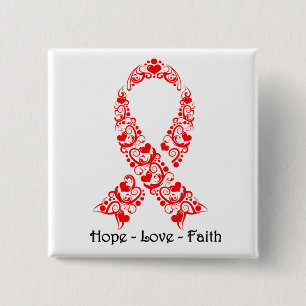 Badge Carré 5 Cm Ruban de sensibilisation rouge Hope