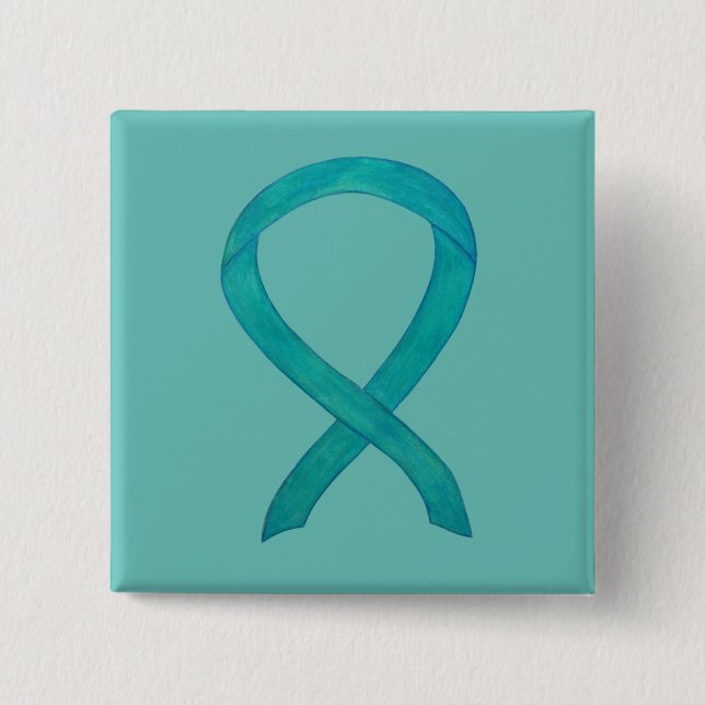 Badge Carré 5 Cm Ruban de sensibilisation turquoise Peinture d'ordi (Devant)