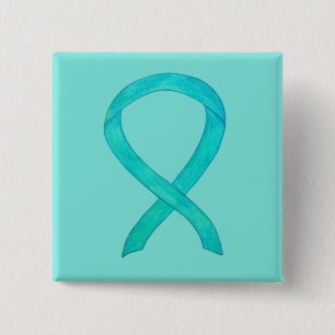 Badge Carré 5 Cm Ruban de sensibilisation turquoise Peinture d'ordi