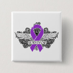 Badge Carré 5 Cm Ruban de survie à ailes du cancer pancréatique