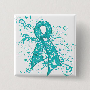 Badge Carré 5 Cm Ruban floral de remous de Cancer ovarien