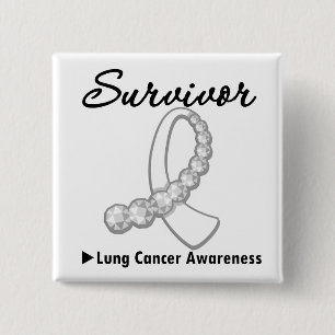 Badge Carré 5 Cm Ruban Gemstone Survivante du cancer du poumon