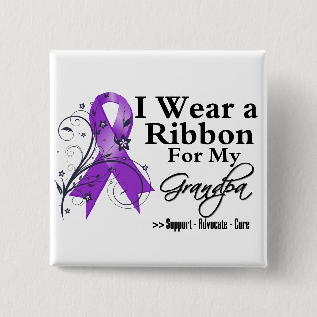 Badge Carré 5 Cm Ruban Grandpa Purple - Cancer du Pancréas (Devant)