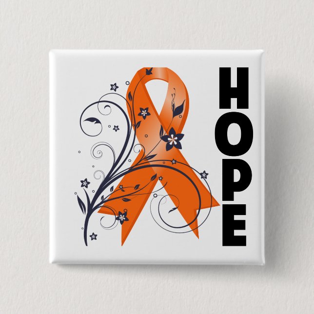 Badge Carré 5 Cm Ruban Leukemia Floral Hope 2 (Devant)