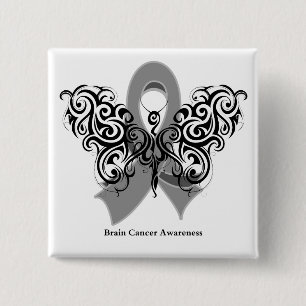 Badge Carré 5 Cm Ruban Tribal Butterfly Cancer du cerveau