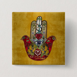 Badge Carré 5 Cm Ruby Pomegranate Heart Red Bird Hamsa