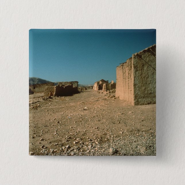 Badge Carré 5 Cm Rue de village avec des Chambres (Devant)