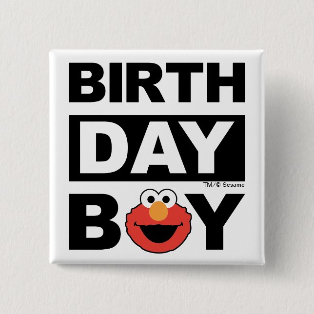 Badge Carré 5 Cm Rue Sésame | Elmo - Birthday Boy (Devant)