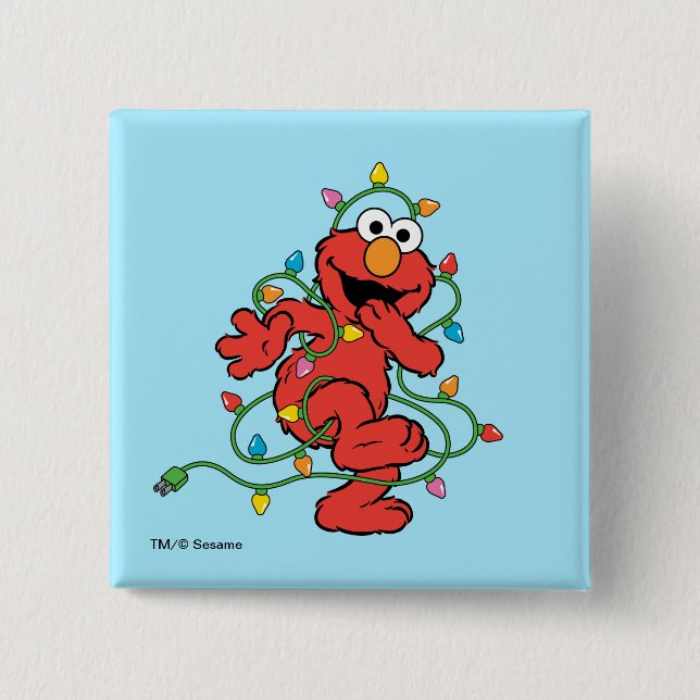 Badge Carré 5 Cm Rue Sésame | Lumières de Noël Elmo (Devant)
