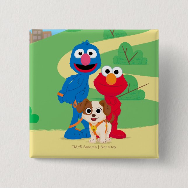 Badge Carré 5 Cm Rue Sésame | Tango Avec Grover & Elmo (Devant)