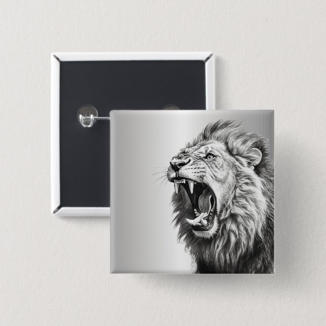 Badge Carré 5 Cm Rugissement du Lion  (Devant & derrière)
