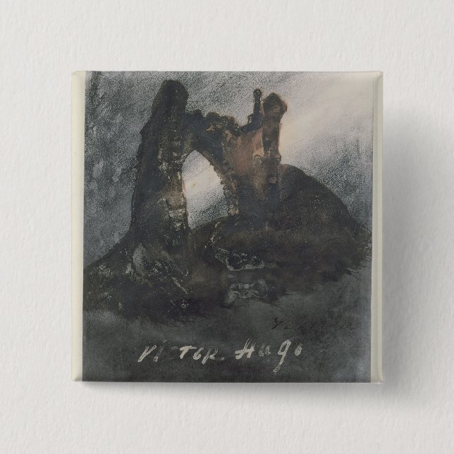 Badge Carré 5 Cm Ruines à Groz-Nez, au Jersey, ou à la voûte (Devant)