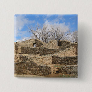 Badge Carré 5 Cm ruines aztèques de brique avec le ciel gentil
