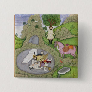 Badge Carré 5 Cm Rustam tuant le démon blanc, illustration de