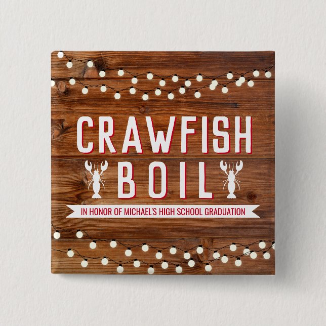 Badge Carré 5 Cm Rustic Crawfish Boil Graduation Reunion Party (Devant)