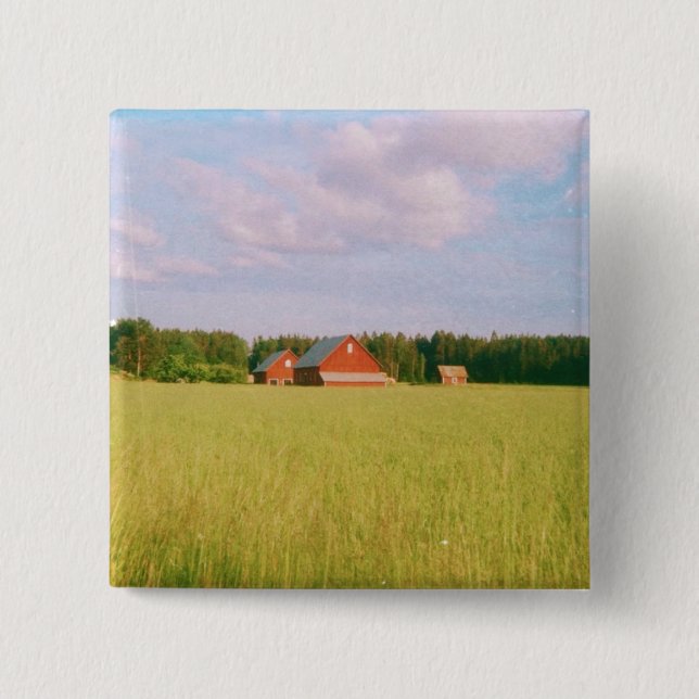 Badge Carré 5 Cm Rustic summer field, Helsingia, Sweden (Devant)
